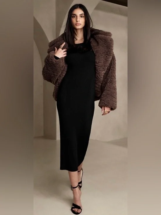 Banana Republic Ines Scoop-back Black Ribbed Backless Midi Dress - Picture 2 of 9